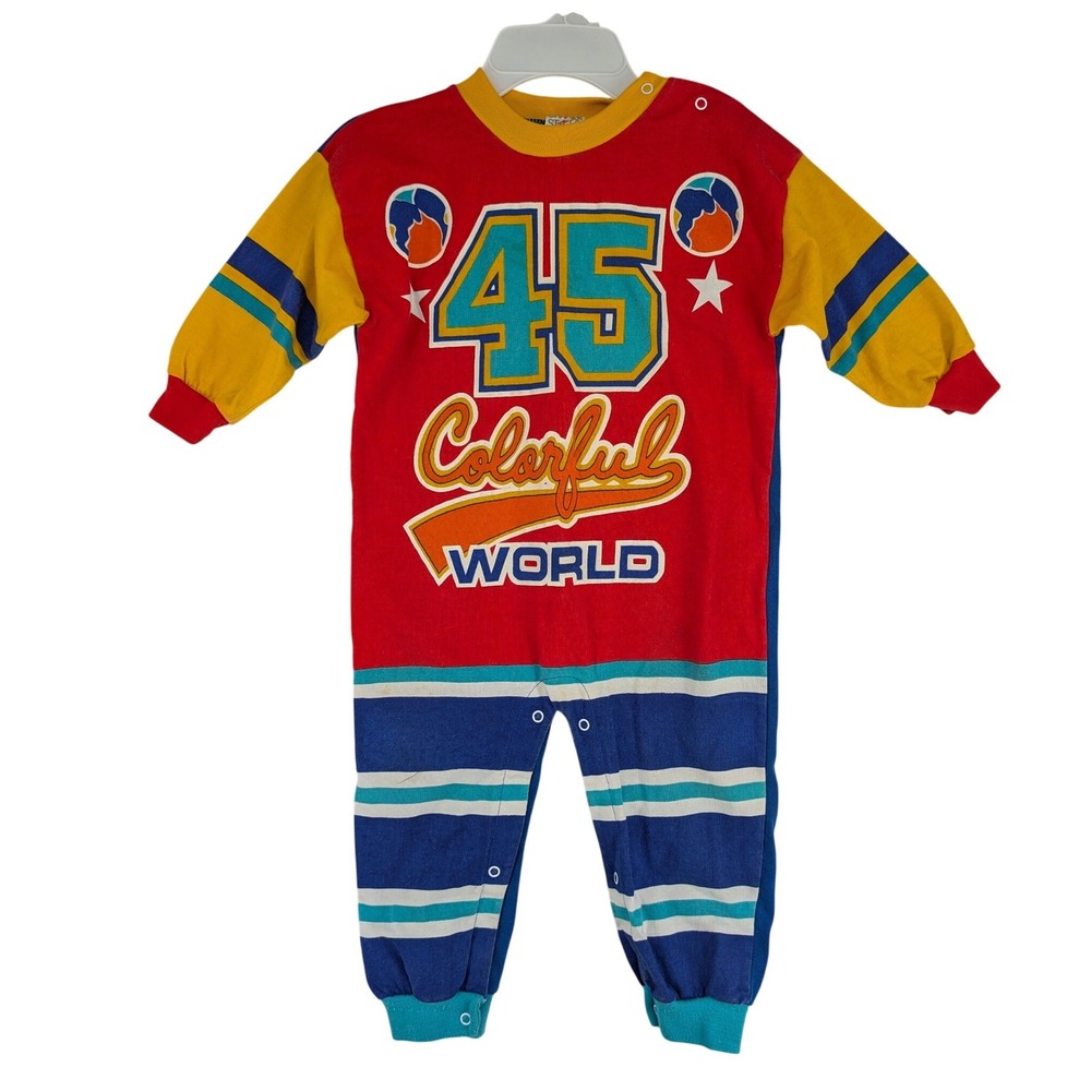 Vintage Small Stars 24M Colorful World Colorblock Romper Jumpsuit Red Blue